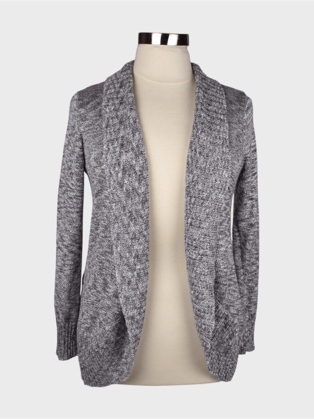 Dressbarn Marled Knit Shawl Collar Open Front Cardigan